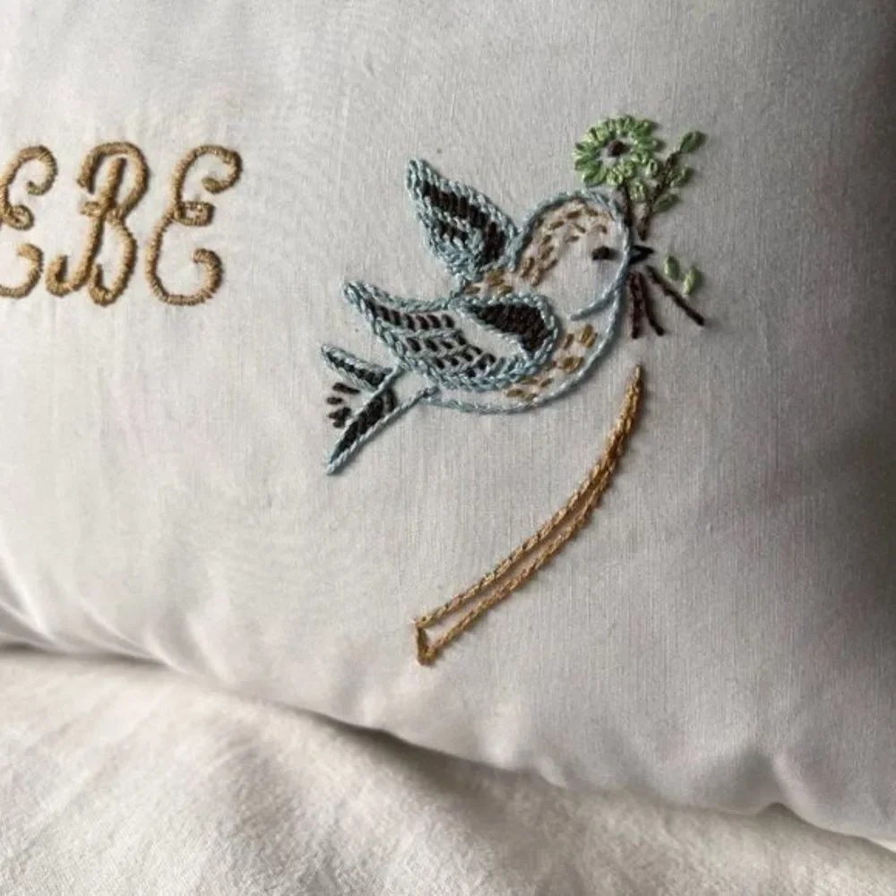 Hand embroidered French style heirloom baby‎ Nursery pillow brand new home decor